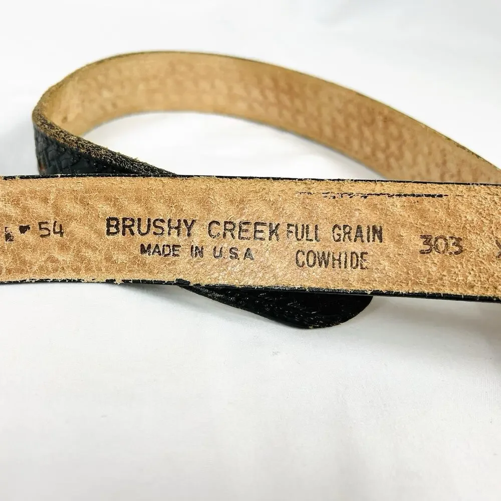 Brushy Creek Black Basketweave Embossed Cowhide Leather Belt Mens 54 USA